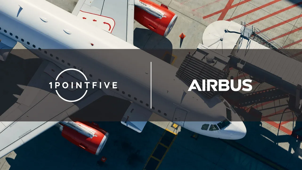 1PointFive and Airbus Logos overlayed on above plane photo