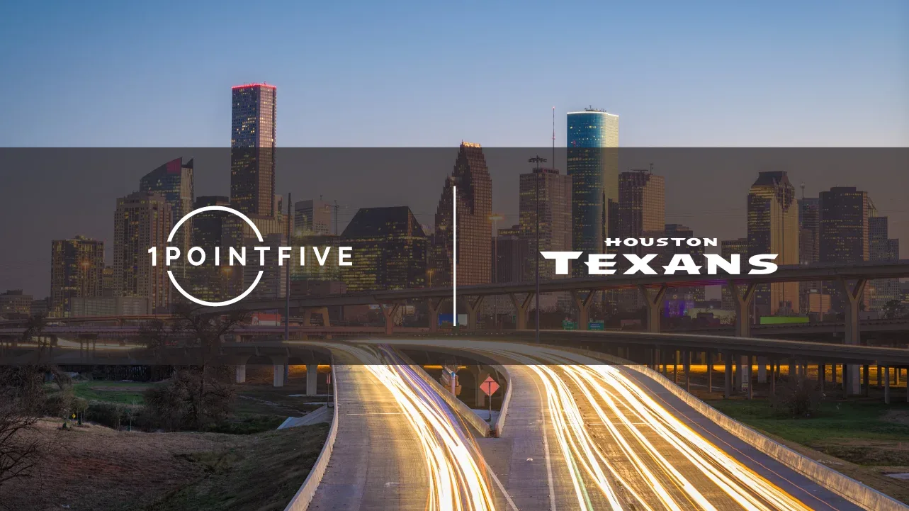 1PointFive and Houston Texans Logos - Overlaid on Houston skyline