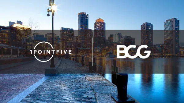 1PointFive and BCG logos overlaid on Boston city skyline