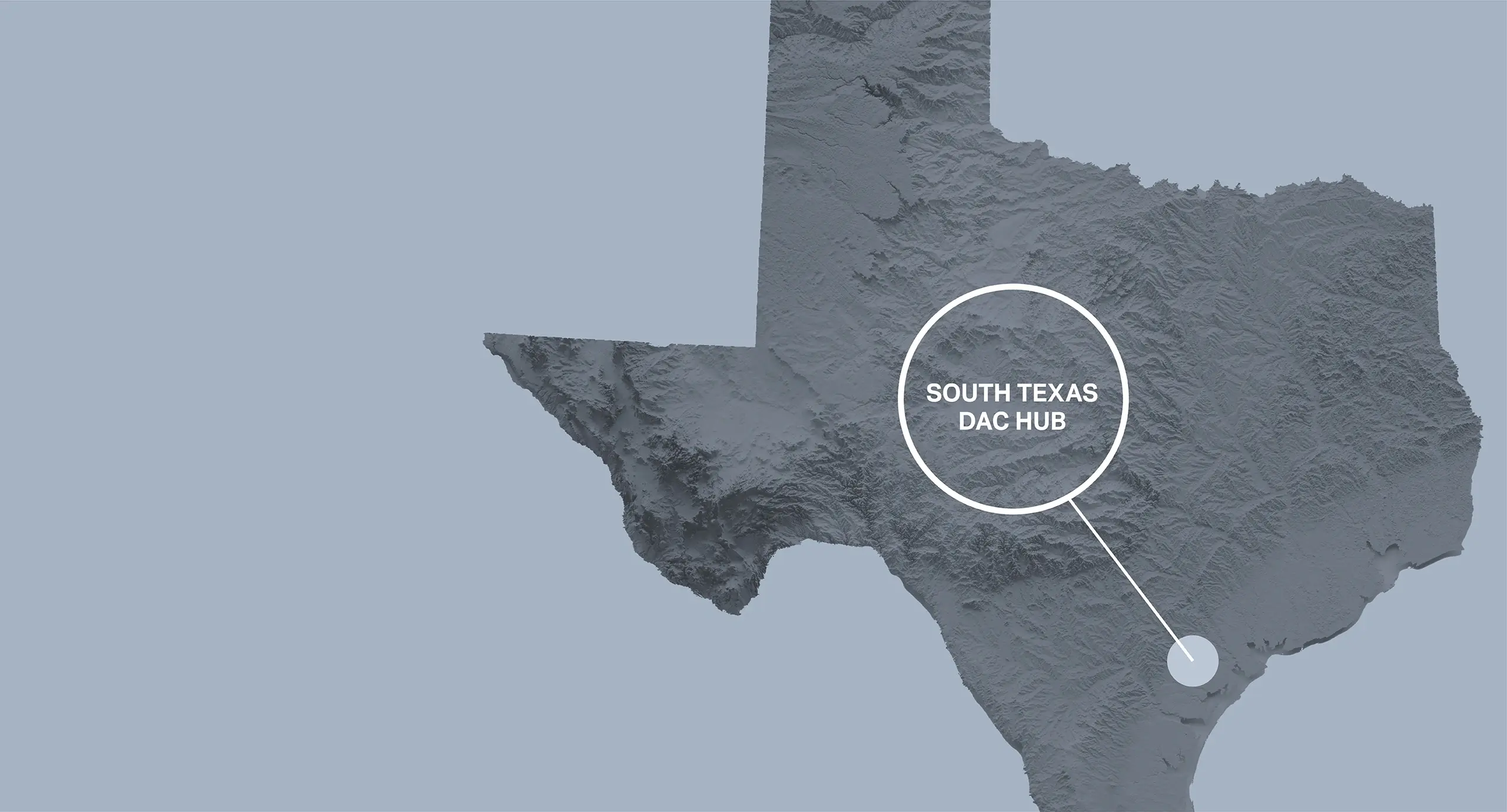 Map of Texas highlighting the South Texas DAC Hub at King Ranch